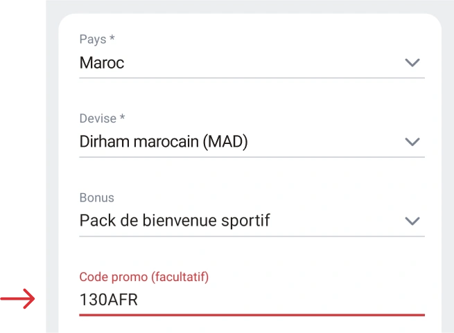 Cherchez Code promo dans le formulaire 888starz Apk Maroc